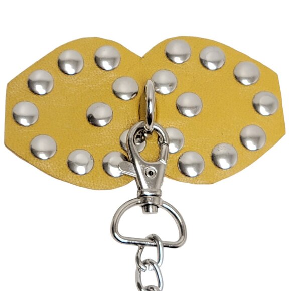 Studded Leather Pasties with Detachable Chain - Yellow - Picture 2 of 4